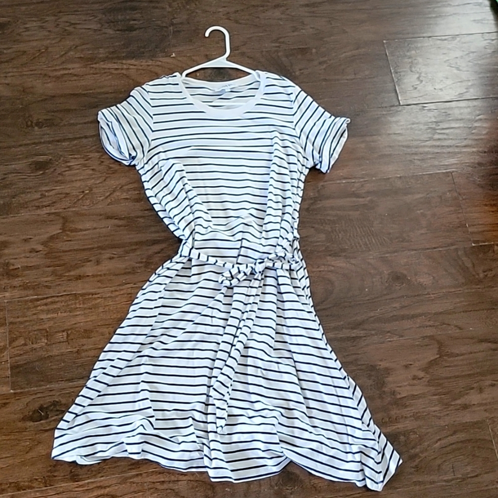 White Stripe Knee-length Dress Midi Size L Merrick White Anywhere